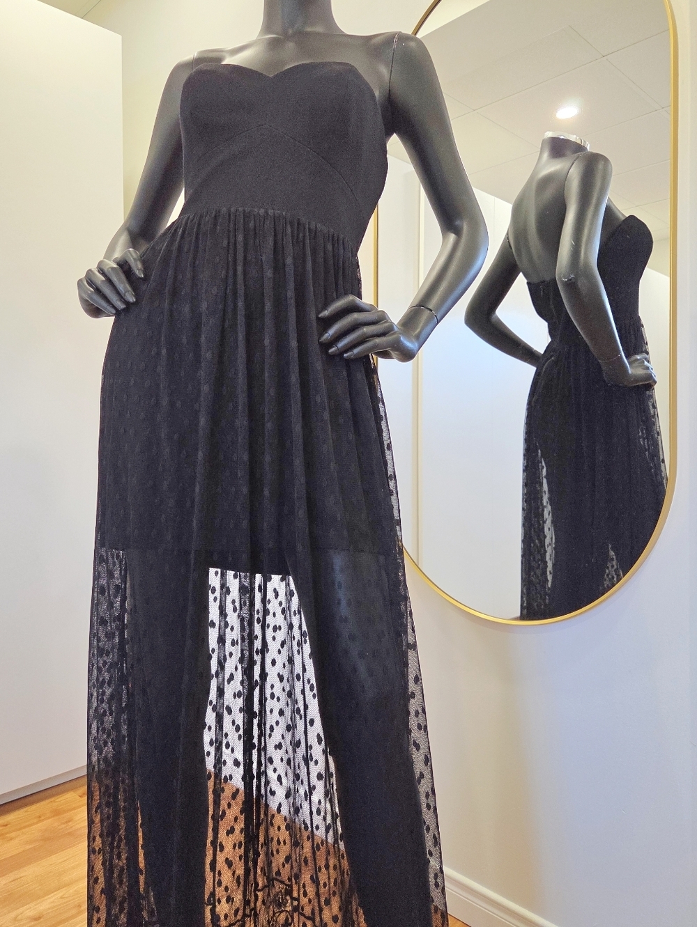 Guess Los Angeles Black Polka Dot Tulle Lace Prom Gown Boned Bustier Size 6